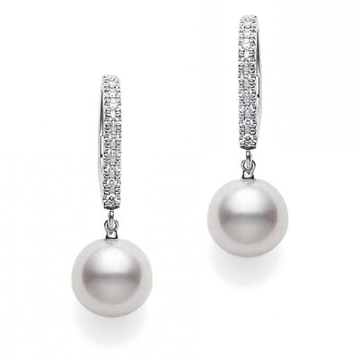 Mikimoto Akoya Cultured Pearl & Diamond Earrings 18K