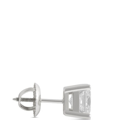 Princess Cut Solitaire Diamond Studs, 14K White Gold