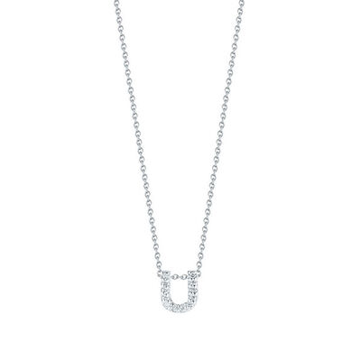 Roberto Coin 18k White Gold Tiny Treasures Diamond Love Letter &ldquo;U&rdquo; Necklace