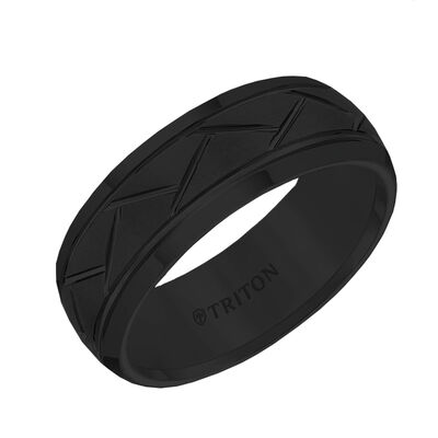 TRITON Bevel Edge Domed Diagonal Cuts Wedding Band, 8MM