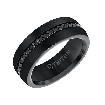 TRITON Stone Comfort Fit Black Sapphire Eternity Band in Black Tungsten, 8 mm