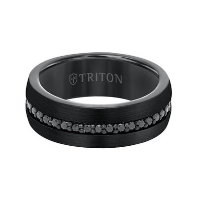 TRITON Stone Comfort Fit Black Sapphire Eternity Band in Black Tungsten, 8 mm