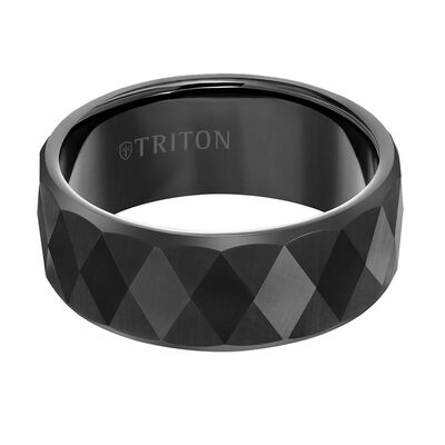 TRITON Flat Edge Faceted Diamond Center Wedding Band, 9MM