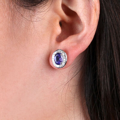 Tanzanite & Baguette Diamond Earrings 14K
