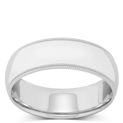 White Gold Polished Milgrain Edge Comfort Fit 7mm Band 14K