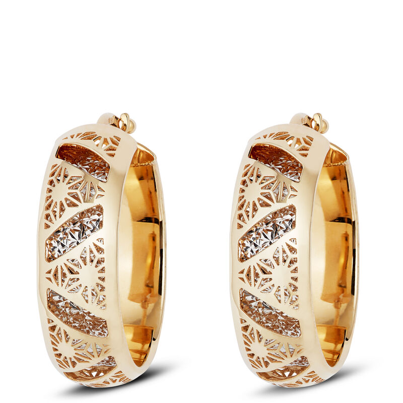 Toscano Laser Cut Hoop Earrings 14K image number 0