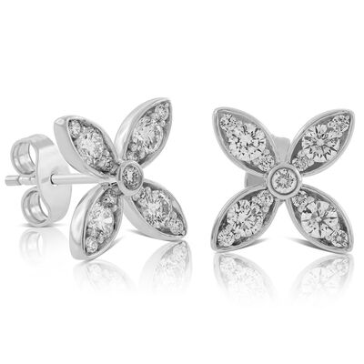 Diamond Flower Earrings 14K