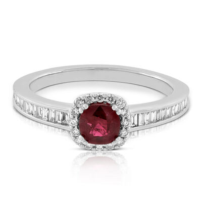 Cushion Cut Ruby & Diamond Ring 14K