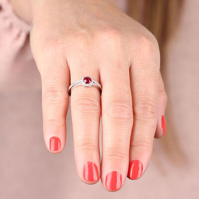 Cushion Cut Ruby & Diamond Ring 14K