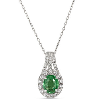 Oval Tsavorite and Diamond Pendant, 14K White Gold&nbsp;