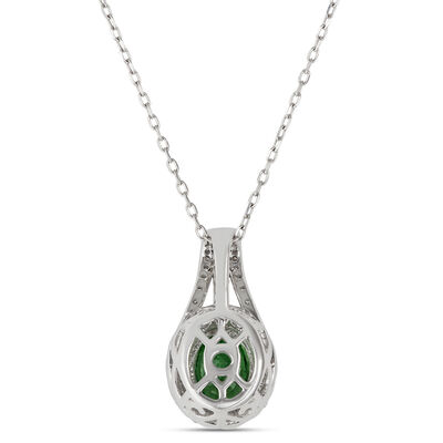 Oval Tsavorite and Diamond Pendant, 14K White Gold&nbsp;