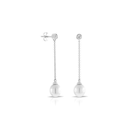 Cultured Freshwater Pearl & Diamond Earrings 14K, White Gold