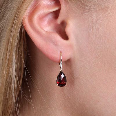 Pear Shaped Garnet & Diamond Earrings 14K