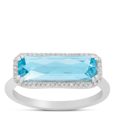 Rectangular Blue Topaz Diamond Ring 14K