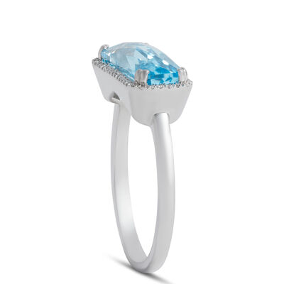 Rectangular Blue Topaz Diamond Ring 14K