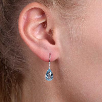 Pear Shaped Blue Topaz & Diamond Earrings 14K