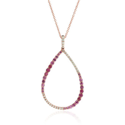 Rose Gold Pink Sapphire & Diamond Pear Shaped Necklace 14K