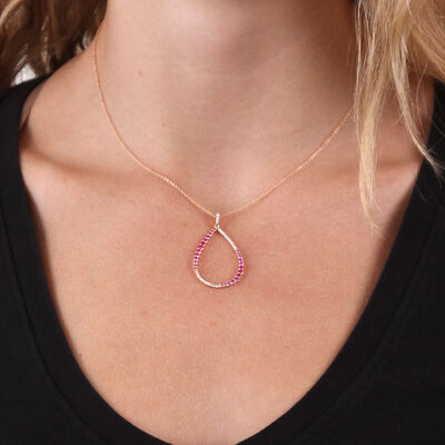 Rose Gold Pink Sapphire & Diamond Pear Shaped Necklace 14K