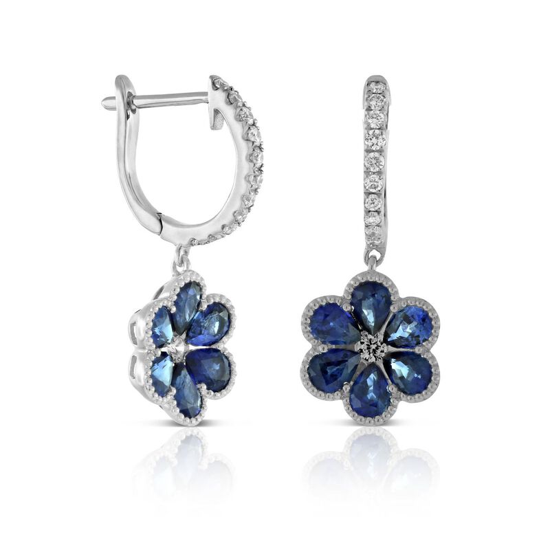 Flower Shaped Sapphire Earrings, 14K White Gold image number 0