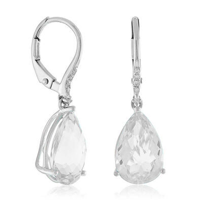 Pear Shaped White Topaz & Diamond Earrings 14K