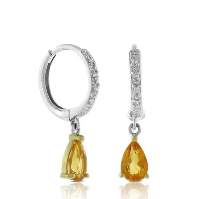 Two-Tone Pear-Shaped Citrine & Diamond Earrings 14K