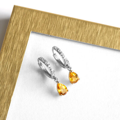 Two-Tone Pear-Shaped Citrine & Diamond Earrings 14K