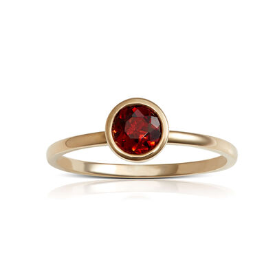 Bezel Set Round Garnet Ring 14K