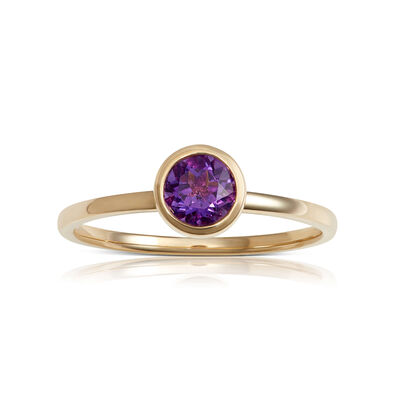Bezel Set Round Amethyst Ring 14K