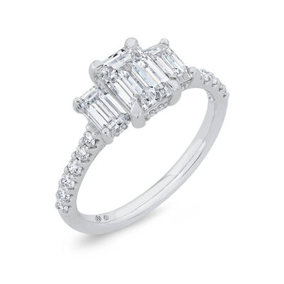 Bella Ponte 3-Stone Emerald Cut Diamond Engagement Ring 14K