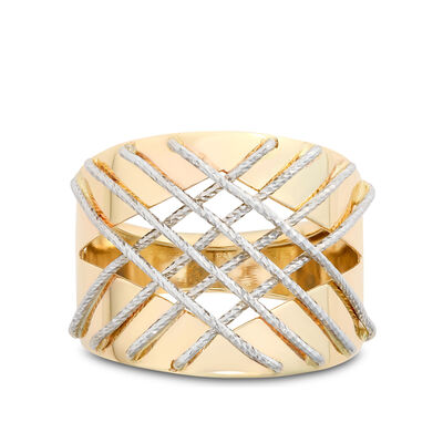 Toscano Two-Tone Open Lattice Ring, 14K White and Yellow Gold Size 8
