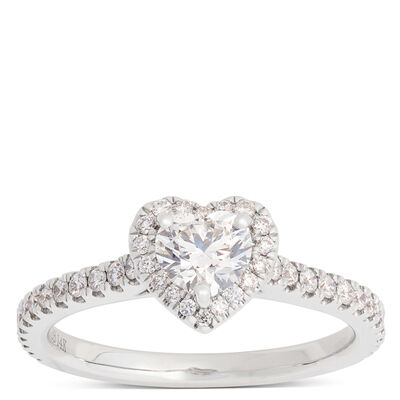 Heart Shaped Diamond Halo Engagement Ring, 14K White Gold