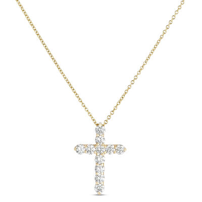 Diamond Cross Pendant, 14K Yellow Gold