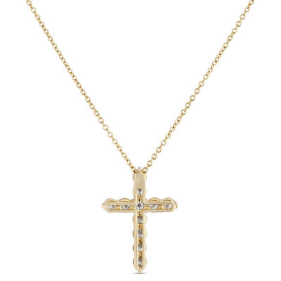 Diamond Cross Pendant, 14K Yellow Gold