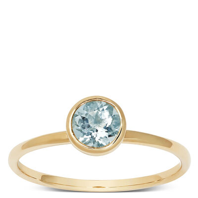 Round Bezel Set Aquamarine Ring, 14K