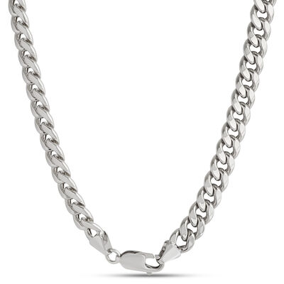 24-Inch Toscano Cuban Link Chain, 14K White Gold