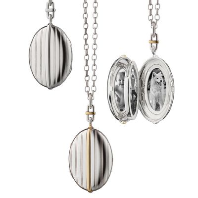 Monica Rich Kosann Two-Tone Four Image Pinstripe Locket in 18K Yellow Gold and Sterling Silver