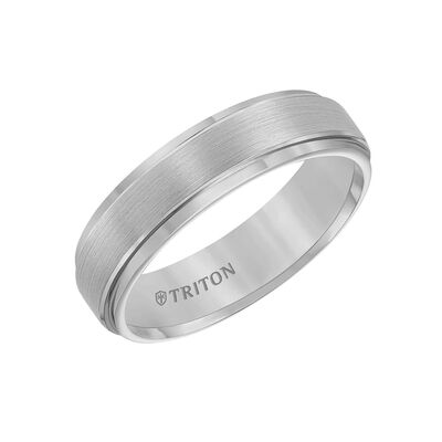 TRITON Step Edge Satin Finish Center Classic Tungsten Wedding Band, 6mm