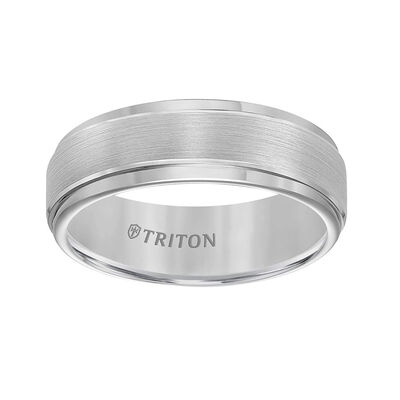 TRITON Step Edge Brushed Finish Classic Tungsten Wedding Band, 7MM