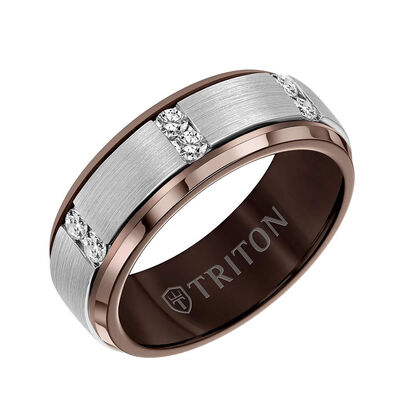 TRITON Flat Bevel Edge Stone Tungsten Wedding Band, 8MM
