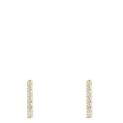 Round Diamond Bar Earrings, 14K Yellow Gold