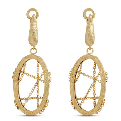 Toscano Oval Dangle Earrings, Chainlink Center, 14K Yellow Gold