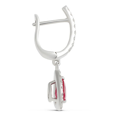 Pear Ruby and Diamond Dangle Earrings, 14K White Gold