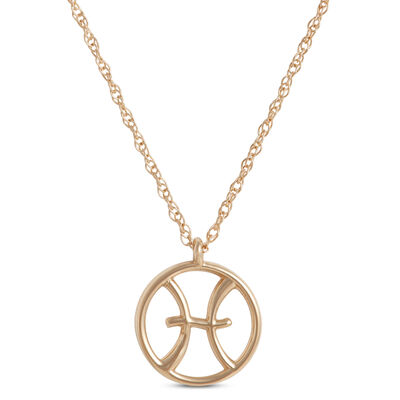 Pisces Zodiac Sign Pendant Necklace, 14K Yellow Gold