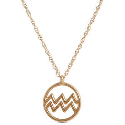 Aquarius Zodiac Sign Pendant Necklace, 14K Yellow Gold