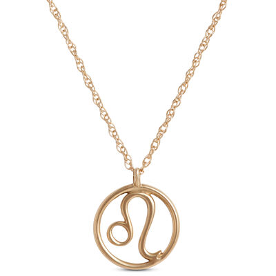 Leo Zodiac Sign Pendant Necklace, 14K Yellow Gold