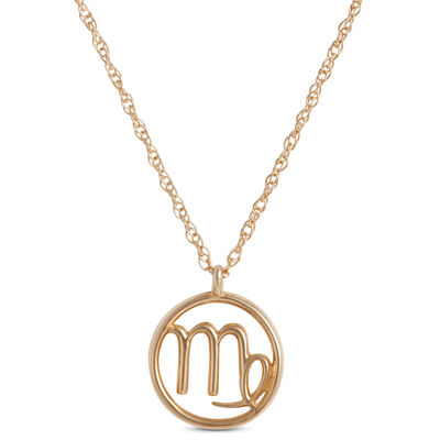 Virgo Zodiac Sign Pendant Necklace, 14K Yellow Gold