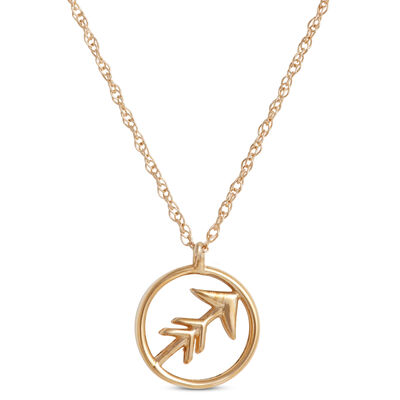 Sagittarius Zodiac Sign Pendant Necklace, 14K Yellow Gold