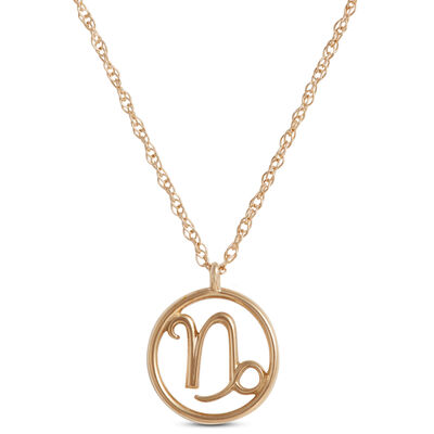 Capricorn Zodiac Sign Pendant Necklace, 14K Yellow Gold