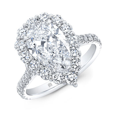 Rahaminov Pear Shape Diamond Halo Engagement Ring, 18K White Gold