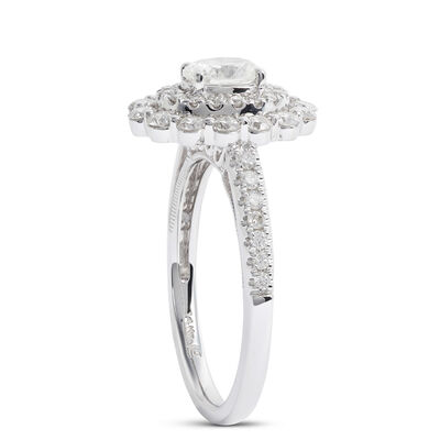Oval Cut Halo Diamond Ring, 14K White Gold
